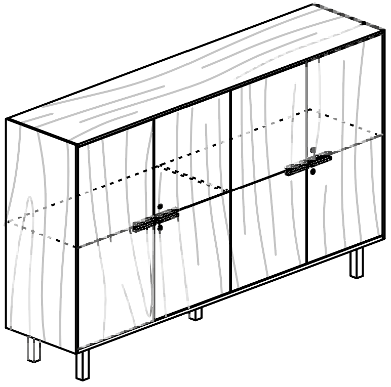 Schéma de l'armoire haute Galindo 8 portes, finition bois, vue en perspective