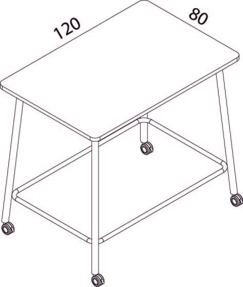 Schéma coté du bureau Gargano version haute, plateau 120 x 80 cm, piètement cadre