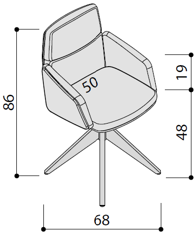 Sch&eacute;ma du fauteuil de r&eacute;union G&eacute;rone Meet, pi&egrave;tement pivotant, hauteur 86 cm, largeur 68 cm