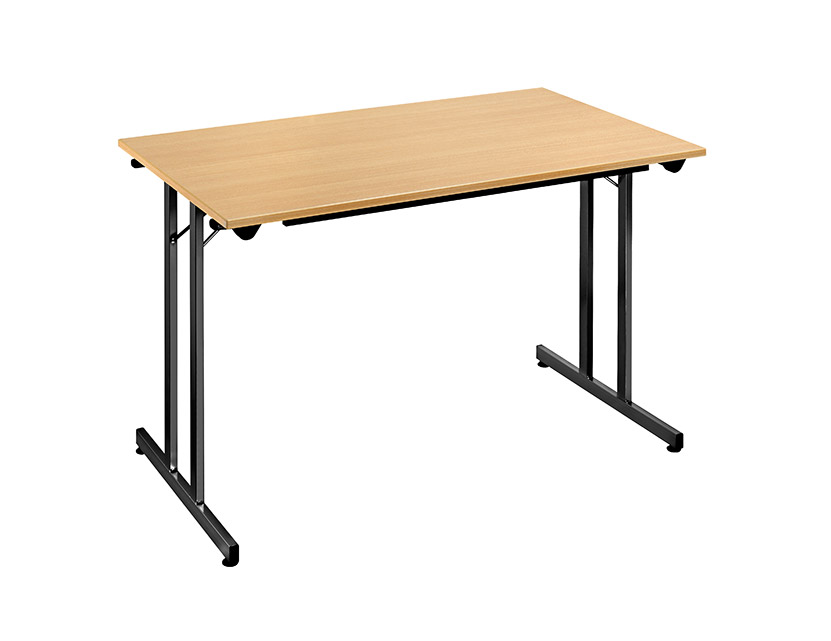 Table pliante Godavari, plateau bois et pi&egrave;tement m&eacute;tal noir, vue d'ensemble