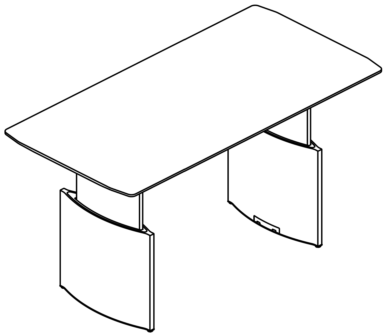 Schéma table de réunion Gorzano rectangulaire à piètement arqué, vue 3D filaire
