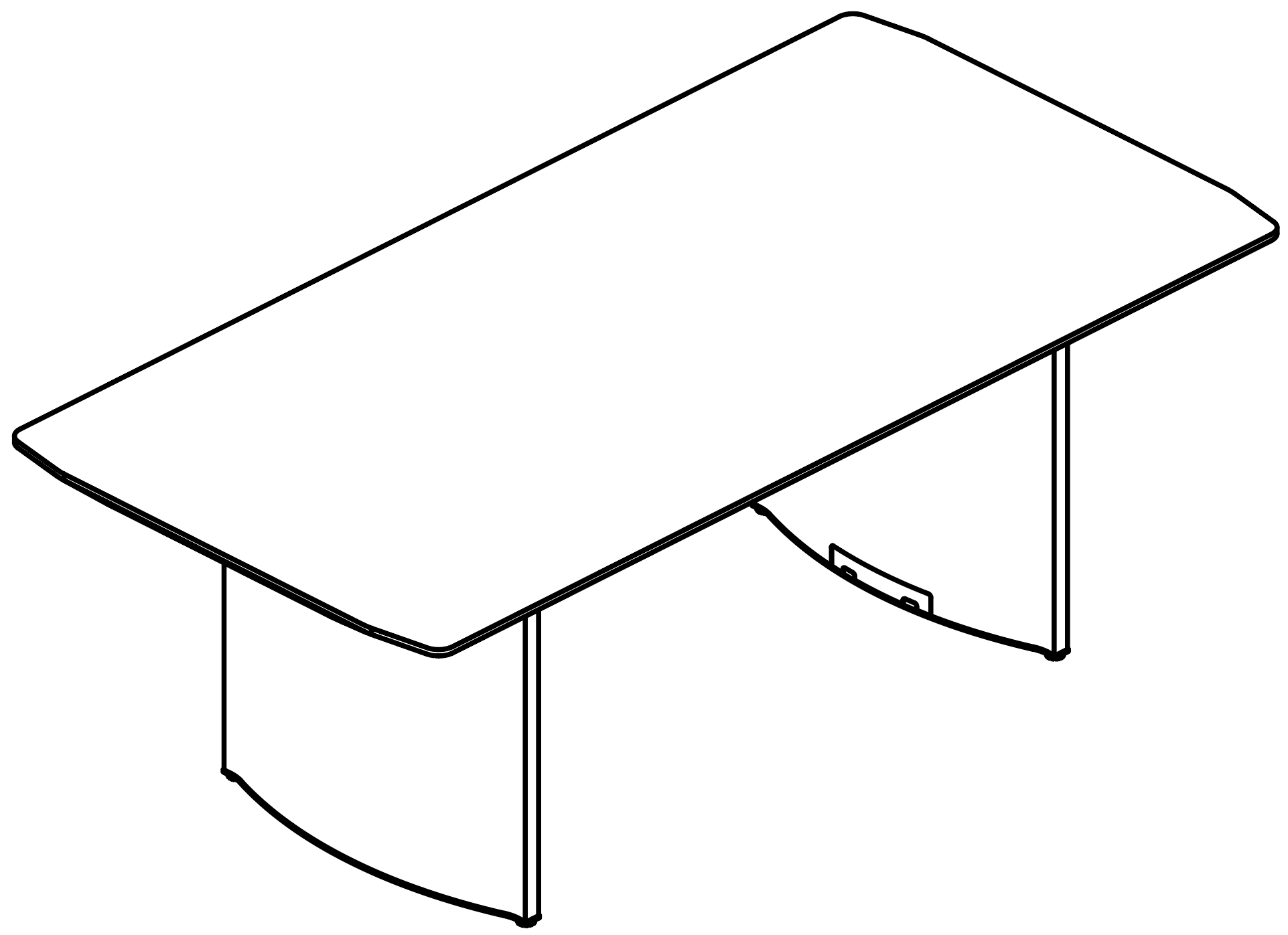 Schéma table de réunion Gorzano rectangulaire sans passe-câbles, vue 3D filaire