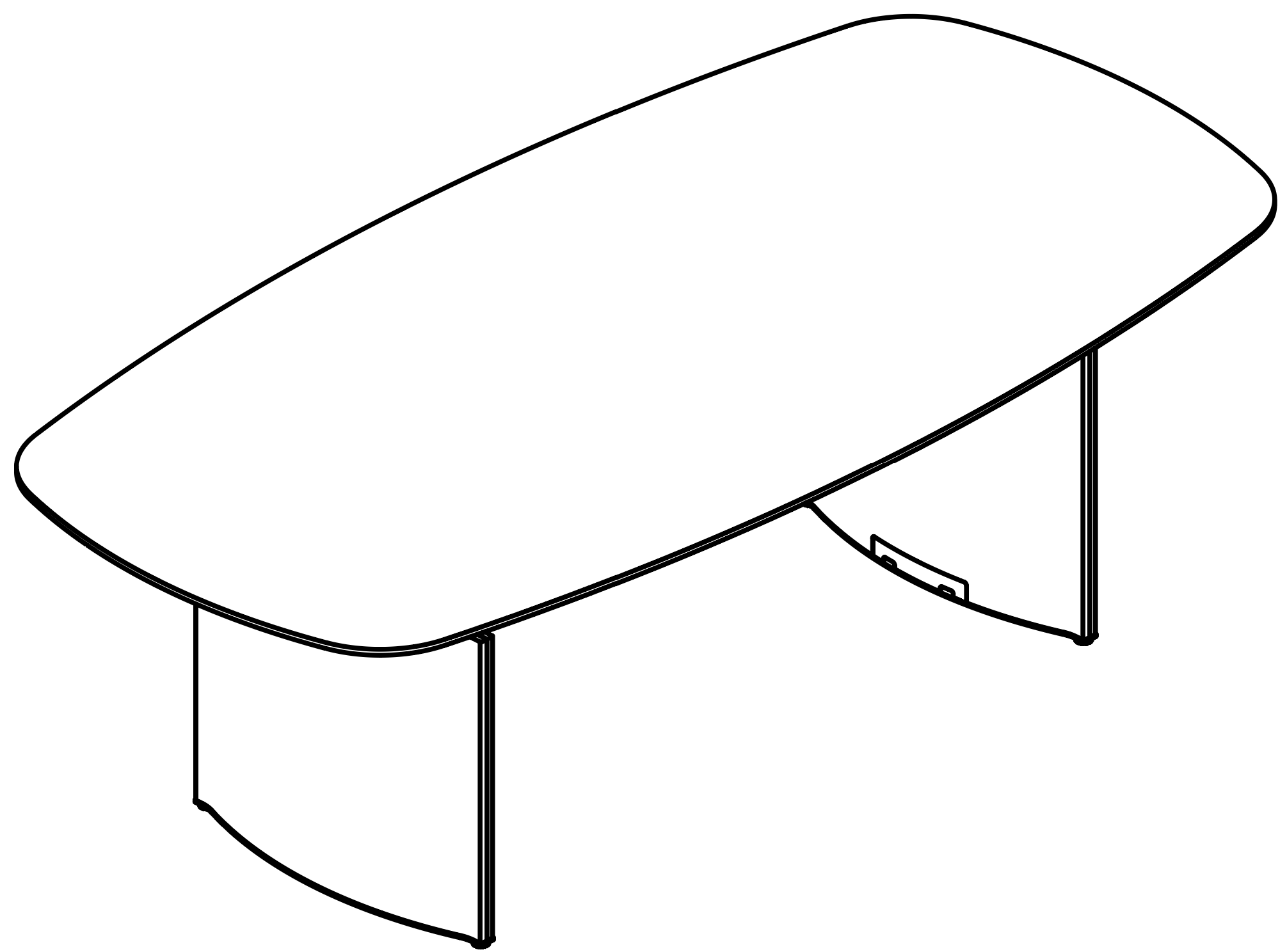 Schéma table de réunion Gorzano plateau tonneau sans passe-câbles, vue 3D filaire