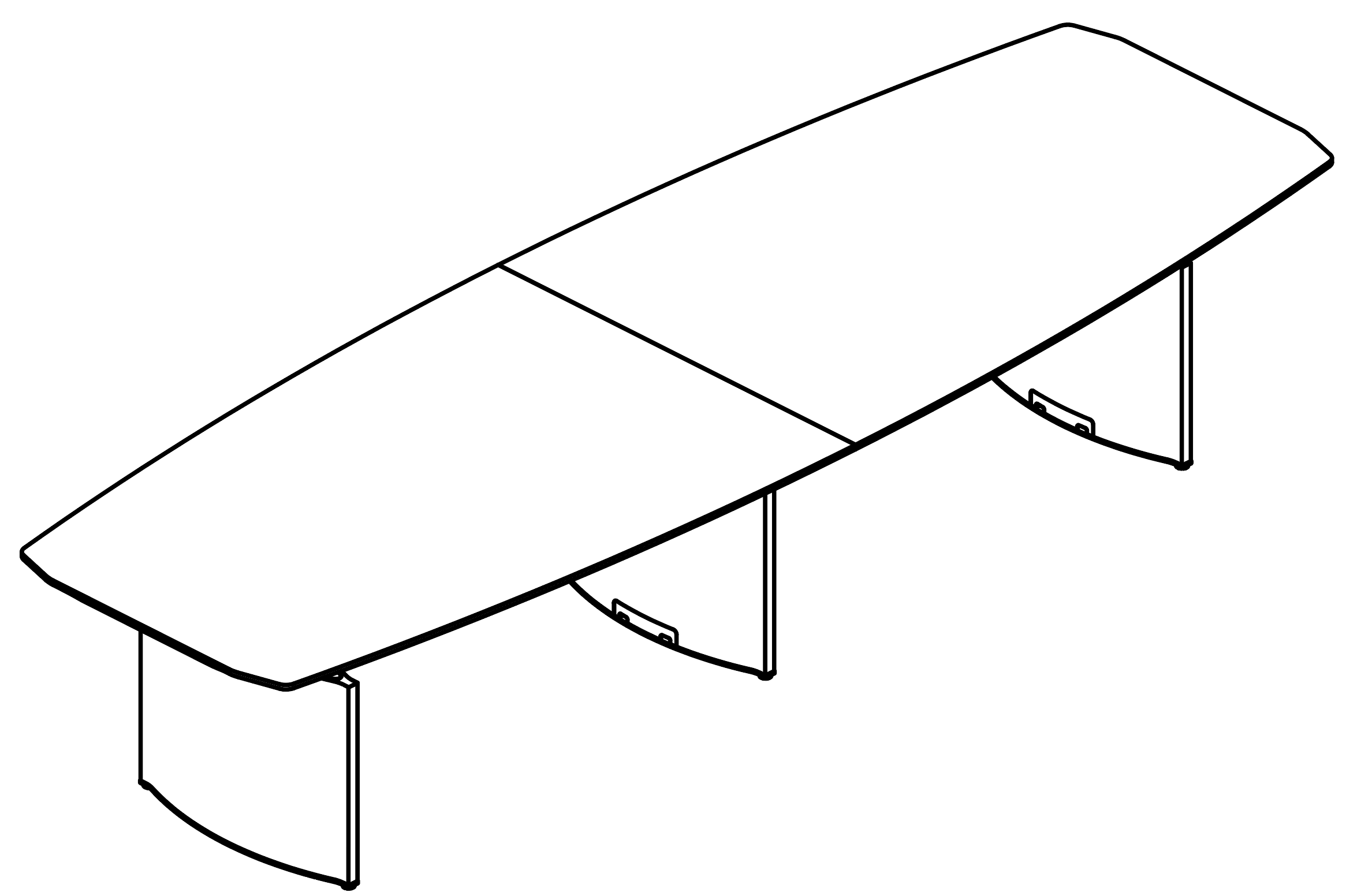 Schéma grande table de réunion Gorzano tonneau en deux plateaux, vue 3D filaire