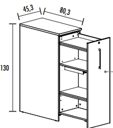 Schéma caisson de rangement Hacho avec porte, cotes L 80,3 x P 45,3 x H 130 cm