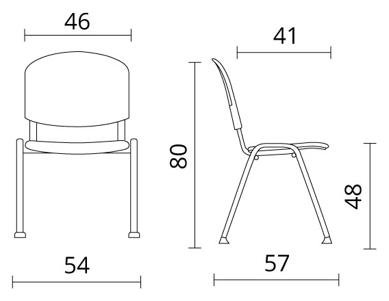 Sch&eacute;ma chaise Herpin, cotes : hauteur 80 cm, assise 48 cm, largeur 54 cm