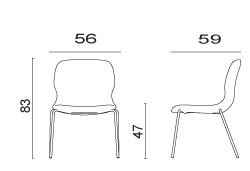 Schéma chaise Igreja, cotes : hauteur 83 cm, assise 47 cm, largeur 56 cm