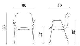 Schéma chaise Igreja avec accoudoirs, cotes : hauteur 83 cm, assise 47 cm