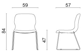 Schéma chaise Igreja à piètement luge, cotes : hauteur 84 cm, assise 47 cm