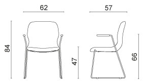 Schéma chaise Igreja avec accoudoirs et piètement luge, hauteur 84 cm, assise 47 cm