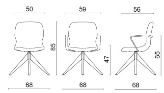 Schéma chaise pivotante Igreja sur piètement étoile, hauteur 85 cm, assise 47 cm