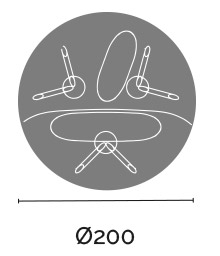 Sch&eacute;ma canap&eacute; Inirida rond vu de dessus, cote diam&egrave;tre 200 cm