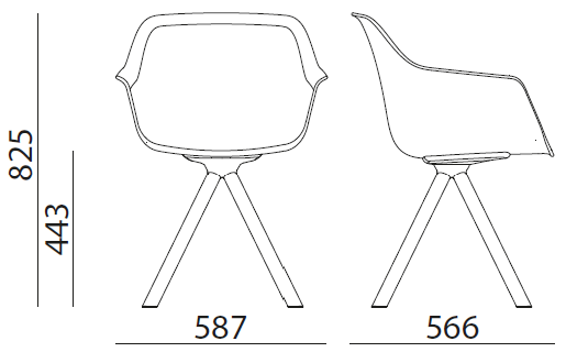 Sch&eacute;ma des cotes du fauteuil Isla pi&eacute;tement pyramidal aluminium fixe, hauteur 825 mm