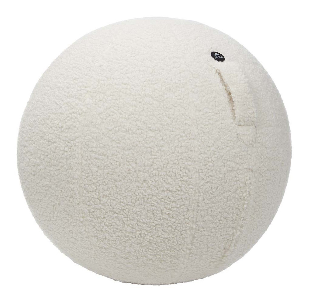 Ballon ergonomique Ball blanc en tissu boucl&eacute;, avec poign&eacute;e de transport