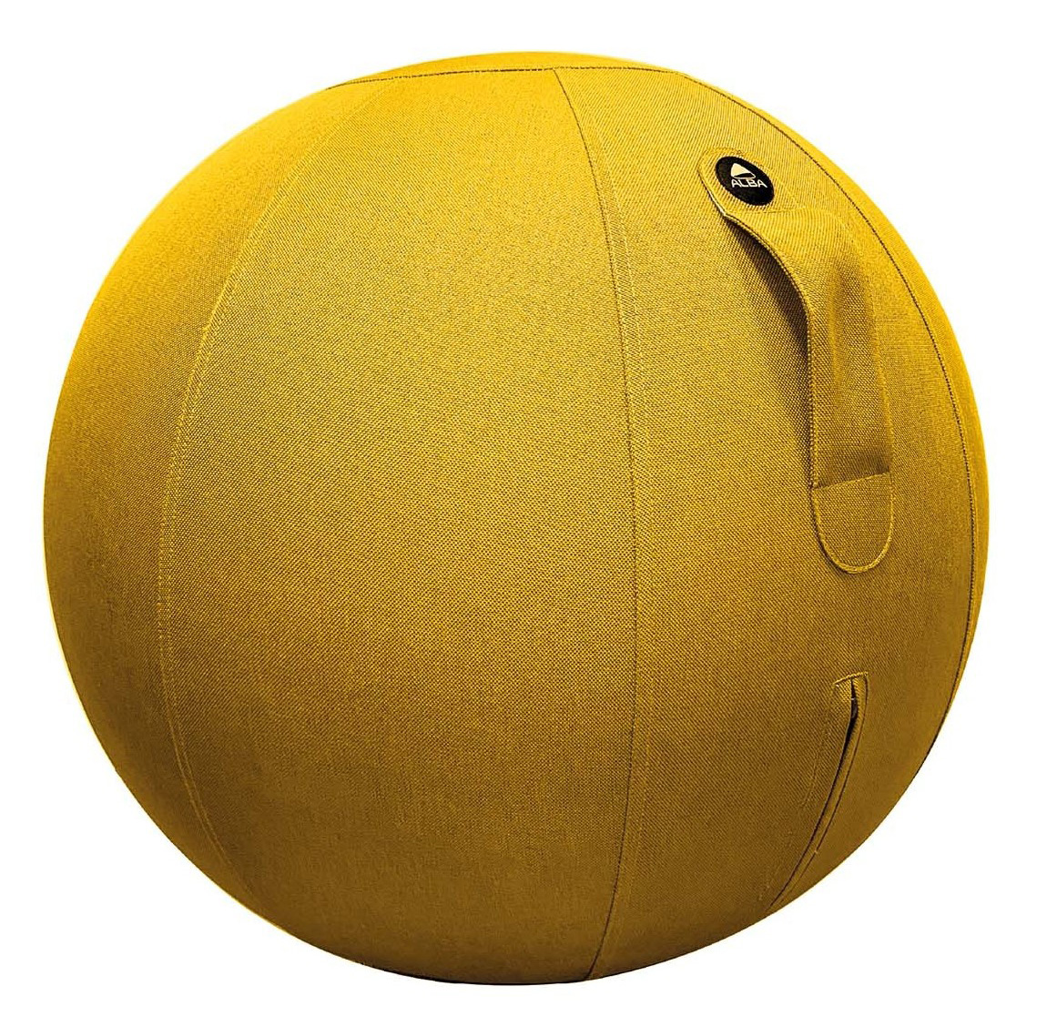 Ballon ergonomique Ball jaune safran en tissu, avec poign&eacute;e de transport