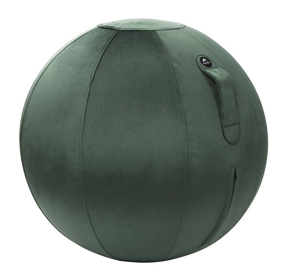 Ballon ergonomique Ball vert &eacute;meraude en velours, avec poign&eacute;e de transport