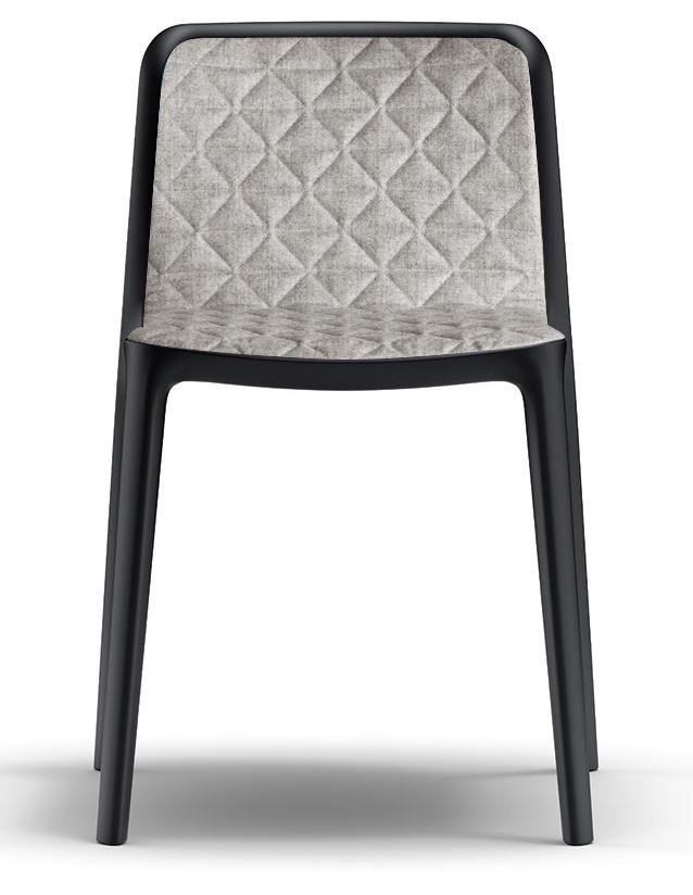 Chaise Kandik assise tapiss&eacute;e tissu brod&eacute; gris &agrave; motif losange, pi&eacute;tement noir