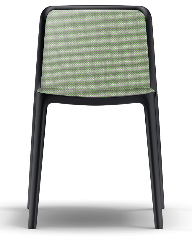 Chaise Kandik assise tapiss&eacute;e tissu lisse vert, pi&eacute;tement noir