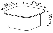 Sch&eacute;ma de la table basse Kipawa carr&eacute;e, cotes : 80 x 80 cm et hauteur 35 cm