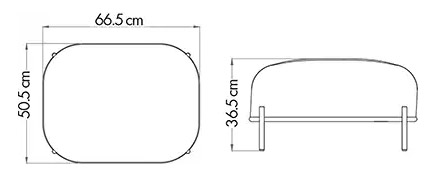 Sch&eacute;ma du pouf Kouban avec cotes : 66,5 x 50,5 cm et hauteur 36,5 cm