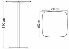 Schéma de la table Koura mange-debout, plateau 60 x 60 cm et hauteur 110 cm