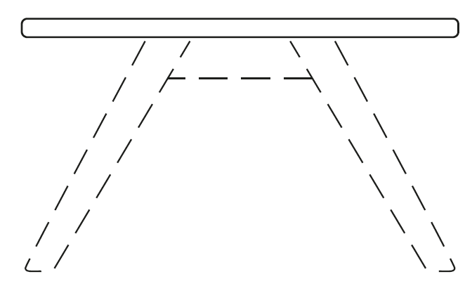 Schéma de la table Laffrey, plateau et piétement représentés en transparence