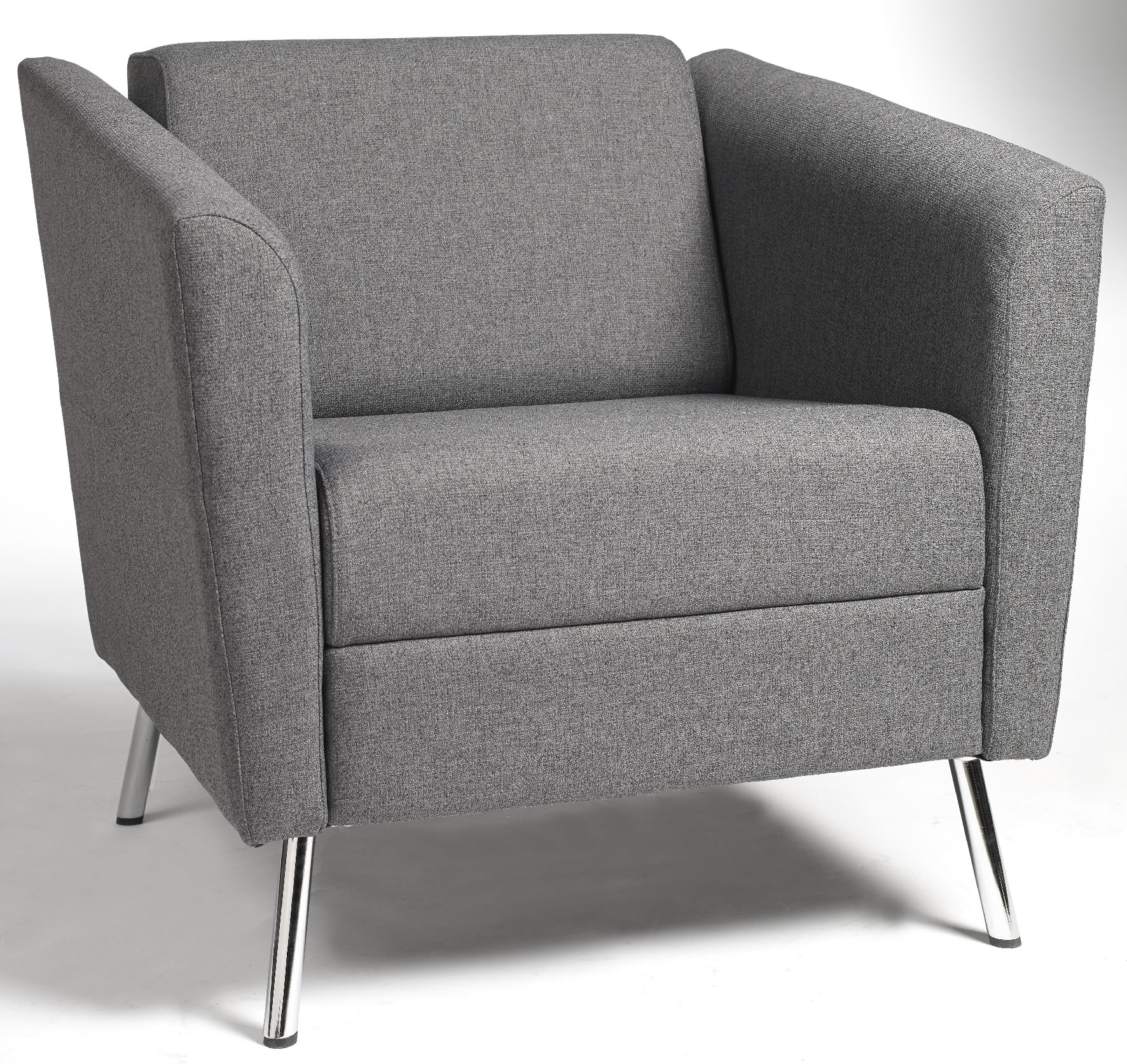 Fauteuil Laita en tissu gris, pi&eacute;tement m&eacute;tal chrom&eacute;
