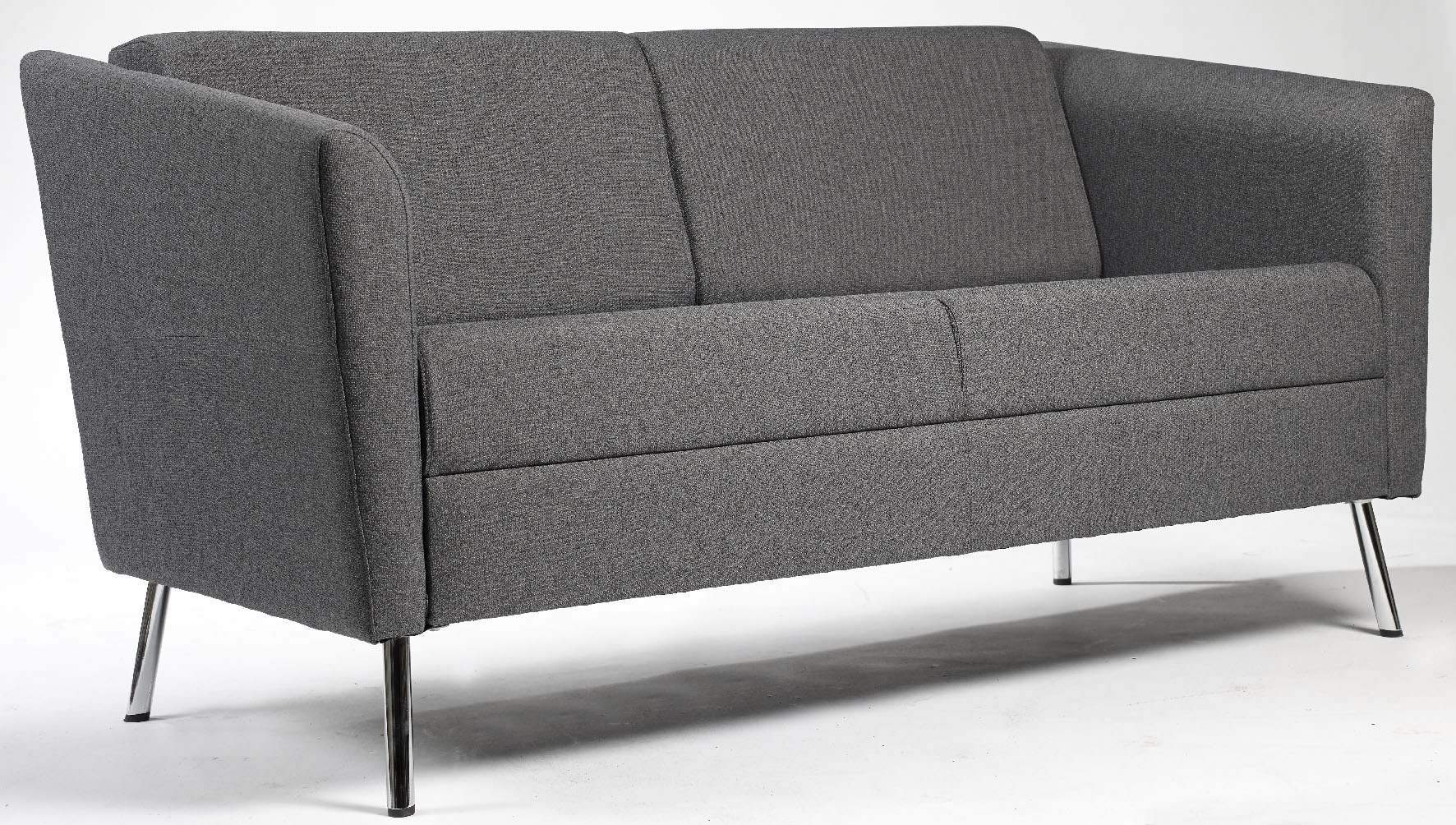 Canapé Laita 2 places en tissu gris, piétement métal chromé
