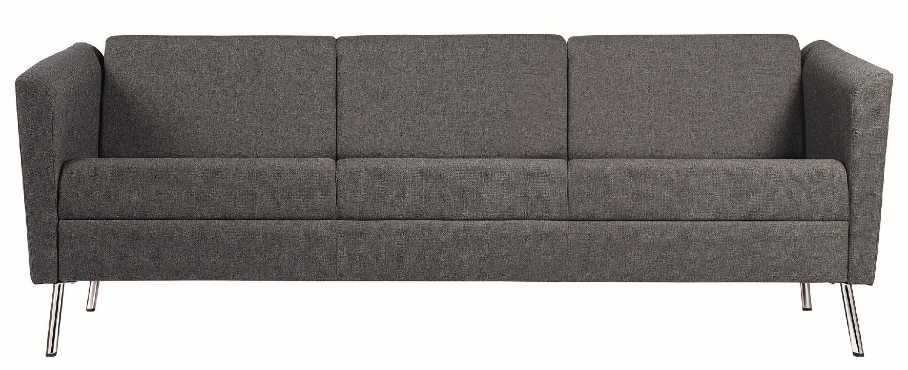 Canapé Laita 3 places en tissu gris, piétement métal chromé