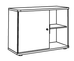 Sch&eacute;ma de l'armoire Lestio &agrave; 1 porte et niches ouvertes, sur petits pieds