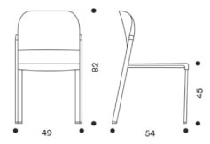 Sch&eacute;ma de la chaise Lido sans accoudoirs, cotes : largeur 49 cm, profondeur 54 cm, hauteur 82 cm, assise 45 cm