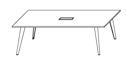 Schéma de la table de réunion Lierna rectangulaire avec passe-câble central