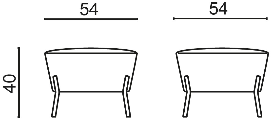 Schéma du pouf Ligurie, cotes : largeur 54 cm, profondeur 54 cm et hauteur 40 cm