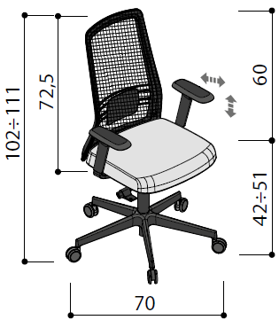 Sch&eacute;ma du si&egrave;ge op&eacute;ratif Lipari &agrave; dossier r&eacute;sille avec accoudoirs r&eacute;glables, hauteur 102-111 cm