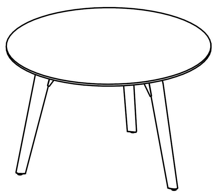 Schéma de la table ronde Longo Round Ø120 cm, plateau lisse, piétement bois