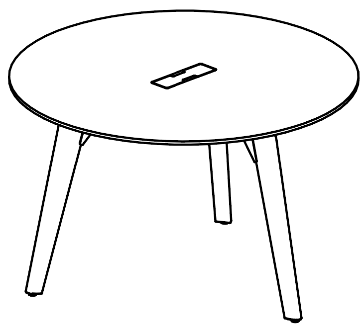 Schéma de la table ronde Longo Round Ø120 cm avec trappe d'accès, piétement bois