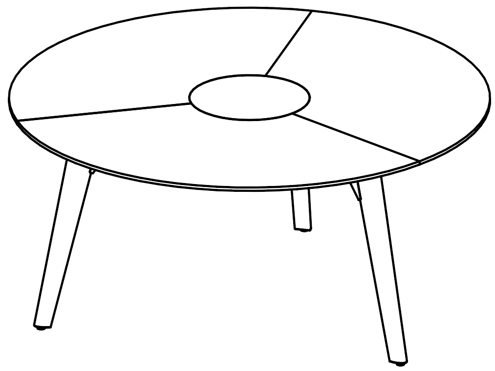 Schéma de la table ronde Longo Round Ø160 cm à passe-câble central, piétement bois