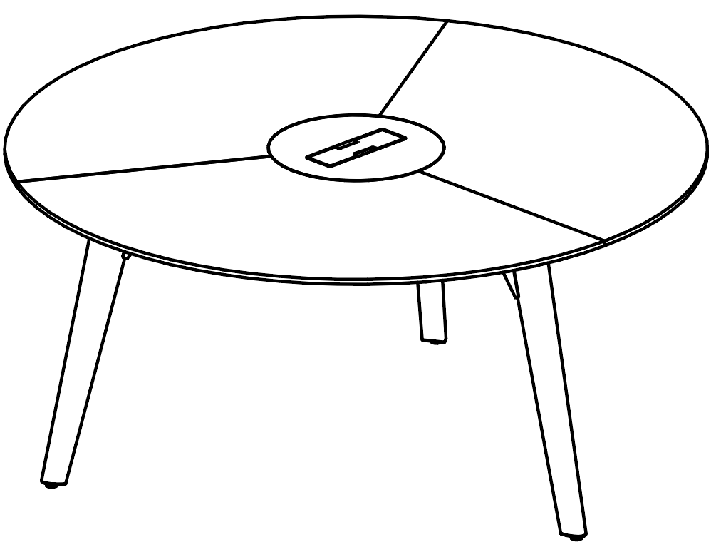 Schéma de la table ronde Longo Round Ø160 cm avec passe-câble et trappe d'accès, piétement bois