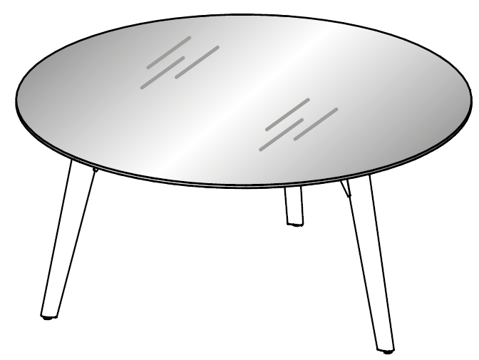 Schéma de la table ronde Longo Round Ø160 cm à plateau verre, piétement bois