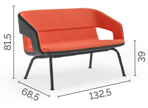 Sch&eacute;ma du canap&eacute; Luodis 2 places dossier bas, pieds m&eacute;tal, cotes : largeur 132,5 cm, hauteur 81,5 cm