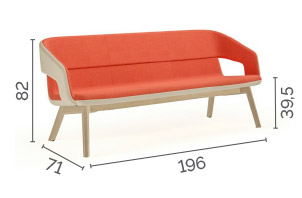 Sch&eacute;ma du canap&eacute; Luodis 3 places dossier bas, pieds bois, cotes : largeur 196 cm, hauteur 82 cm