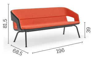 Sch&eacute;ma du canap&eacute; Luodis 3 places dossier bas, pieds m&eacute;tal, cotes : largeur 196 cm, hauteur 81,5 cm
