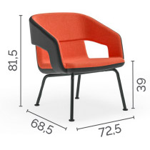 Sch&eacute;ma du fauteuil Luodis sur pieds m&eacute;tal, cotes : largeur 72,5 cm, profondeur 68,5 cm, hauteur 81,5 cm