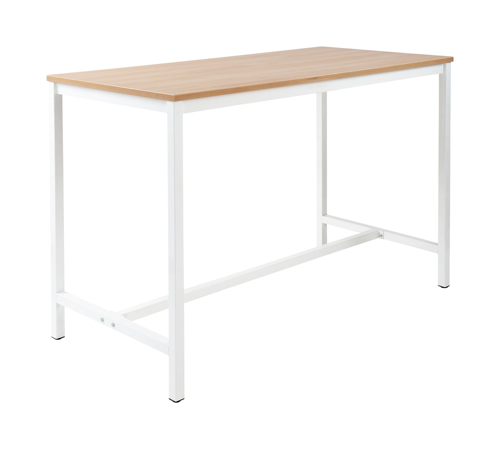 Table haute Malone mange-debout, plateau bois et structure m&eacute;tal blanc