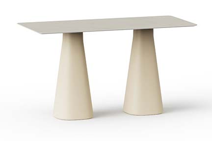 Table haute Medina rectangulaire, plateau gris et double piétement conique beige