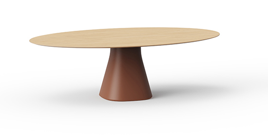 Table de réunion Medina elliptique, plateau bois et piétement conique terracotta