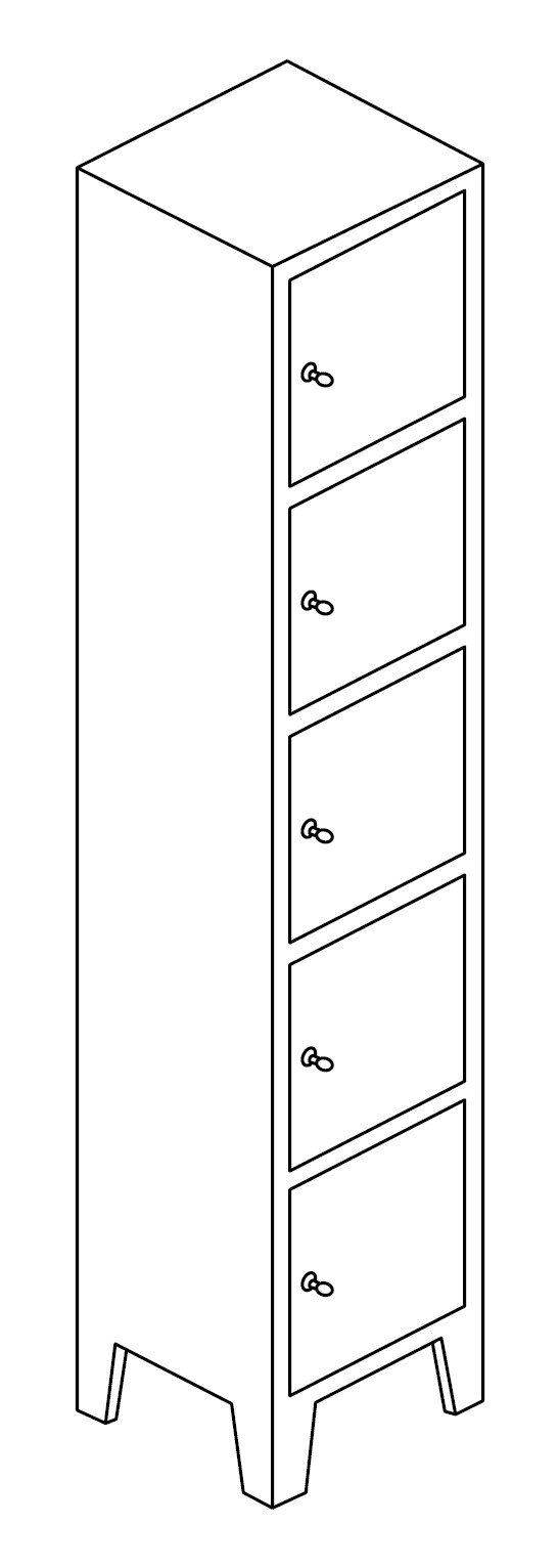 Sch&eacute;ma du vestiaire Meletta 1 colonne de 5 cases, structure m&eacute;tal