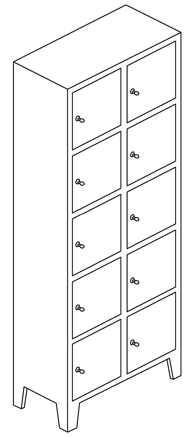 Sch&eacute;ma du vestiaire Meletta 2 colonnes de 5 cases (10 portes), structure m&eacute;tal
