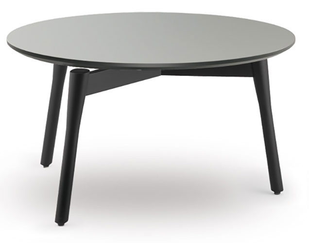 Table basse Meta ronde, plateau gris et piétement bois noir