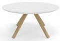 Table basse Meta ronde, plateau blanc et piétement bois